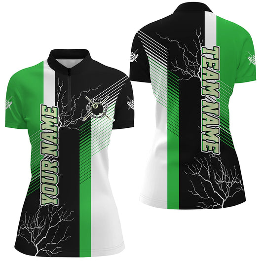 Personalized Black Green Billiard Polo, Quarter Zip For Women Custom 8 Ball Pool Billiard Team Jersey TDM3269