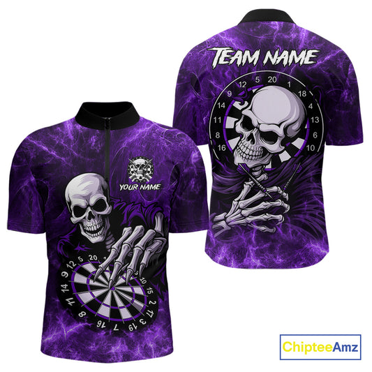 Personalized Purple Funny Skeleton Darts Shirt For Men Custom Skull Darts League Team Jersey TDM4398