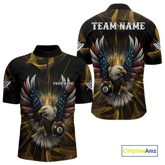 Personalized Crown American Flag Eagle 8 Ball Billiard Shirt For Men Custom Pool Team Jersey TDM5043