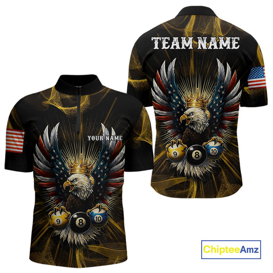 Personalized Crown American Flag Eagle 8, 9 & 10 Ball Pool Shirt For Men, Billiard Team Jersey TDM5044