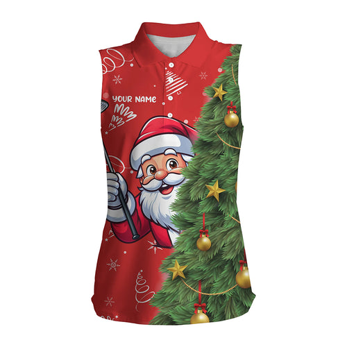 Red And Green Funny Christmas Santa Women Sleeveless Polo Shirts Custom Golfing Gifts For Christmas TDM3039