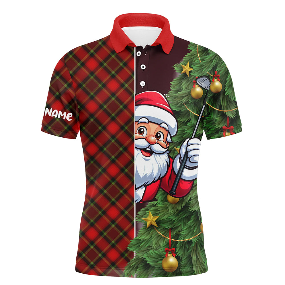 Funny Christmas Santa Red Argyle Pattern Custom Men Golf Polo Shirt Best Christmas Golf Gifts Idea TDM3040