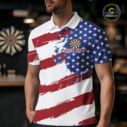 Personalized Dartboard American Flag Darts Shirt For Men, Patriotic Darts Jersey Polo & 1/4 Zip TDM5271