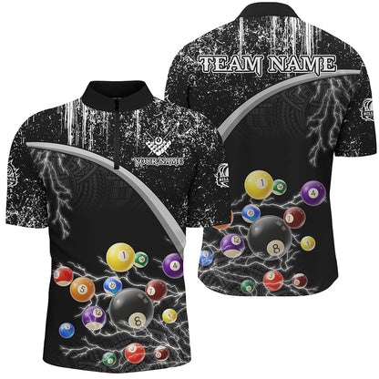 Personalized Black White Grunge Lightning Billiard Shirts For Men, 3D Pool Ball Billiard Jerseys TDM3278