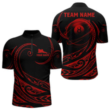 Load image into Gallery viewer, Black And Red 8 Ball Pool Tribal Pattern Men Billiard Polo &amp; 1/4 Zip Custom Billiard Pool Jerseys TDM3472