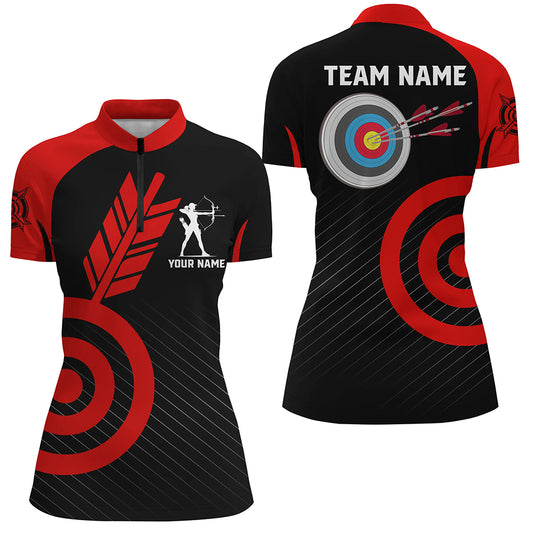 Red Archery Jerseys For Women Custom Archery Quarter-Zip Shirts Team League Archery Shirts TDM1494