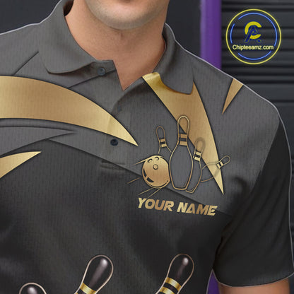 Black And Gold Bowling Shirt For Men Custom Crown Bowling Jersey, Bowling League Polo & 1/4 Zip TDM6379