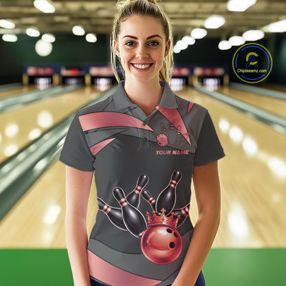 Black And Red Bowling Shirt For Women Custom Crown Bowling Jersey, Bowling League Polo & 1/4 Zip TDM6380