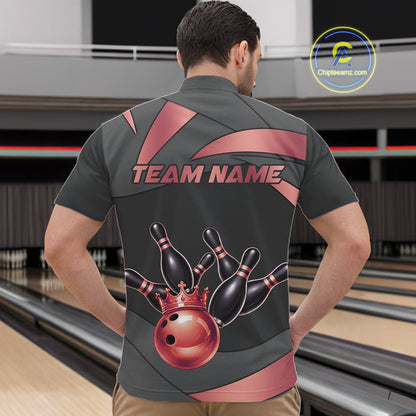 Black And Red Bowling Shirt For Men Custom Crown Bowling Jersey, Bowling League Polo & 1/4 Zip TDM6380