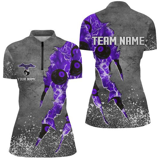 Custom Ball 8 Thunder Lighting Grunge Billiard Shirts For Women Best Billiard Team Jersey |Purple TDM1659