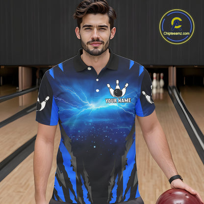 Personalized Blue Thunder Lightning Cobra Snake Bowling Shirts For Men, Bowling Team Jersey TDM4643