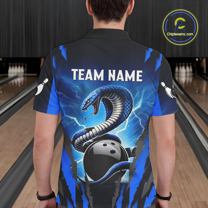 Personalized Blue Thunder Lightning Cobra Snake Bowling Shirts For Men, Bowling Team Jersey TDM4643