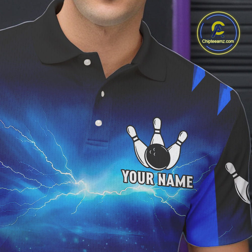 Personalized Blue Thunder Lightning Cobra Snake Bowling Shirts For Men, Bowling Team Jersey TDM4643
