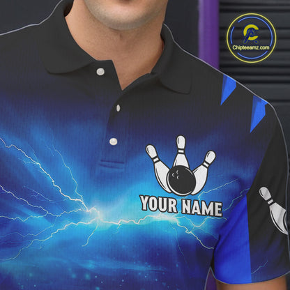 Personalized Blue Thunder Lightning Cobra Snake Bowling Shirts For Men, Bowling Team Jersey TDM4643