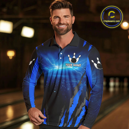 Personalized Blue Thunder Lightning Cobra Snake Bowling Shirts For Men, Bowling Team Jersey TDM4643