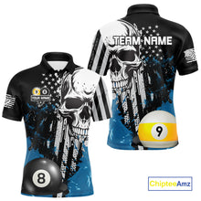 Load image into Gallery viewer, Personalized 8 &amp; 9 Ball Pool Skull Billiard Shirt For Men Custom Grunge Billiard Team Jersey |Blue TDM4649
