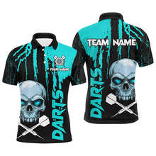 Load image into Gallery viewer, Turquoise Grunge Custom Skull Dart Shirts For Men, Scary Darts Jerseys, Darts League Team Shirts TDM2796