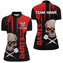 Load image into Gallery viewer, Red Grunge Custom Skull Dart Shirts For Women, Scary Darts Jerseys, Darts League Team Shirts TDM2797