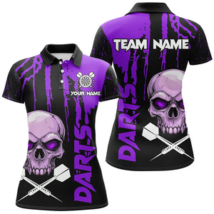 Purple Grunge Custom Skull Dart Shirts For Women, Scary Darts Jerseys, Darts League Team Shirts TDM2798