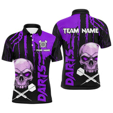 Load image into Gallery viewer, Purple Grunge Custom Skull Dart Shirts For Men, Scary Darts Jerseys, Darts League Team Shirts TDM2798