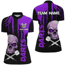 Load image into Gallery viewer, Purple Grunge Custom Skull Dart Shirts For Women, Scary Darts Jerseys, Darts League Team Shirts TDM2798