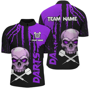 Purple Grunge Custom Skull Dart Shirts For Men, Scary Darts Jerseys, Darts League Team Shirts TDM2798