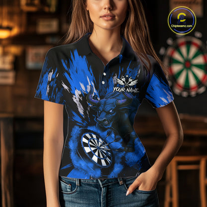 Personalized Blue Dartboard Splash Bull Darts Shirt For Women Custom Dart Jersey Team Polo & 1/4 Zip TDM5277