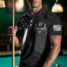 Load image into Gallery viewer, Personalized Black White American Flag Billiard Shirts For Men, Patriotic 8 Ball Billiard Jerseys TDM3476