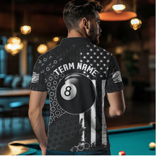 Load image into Gallery viewer, Personalized Black White American Flag Billiard Shirts For Men, Patriotic 8 Ball Billiard Jerseys TDM3476