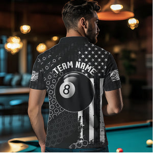 Personalized Black White American Flag Billiard Shirts For Men, Patriotic 8 Ball Billiard Jerseys TDM3476