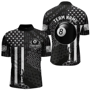 Personalized Black White American Flag Billiard Shirts For Men, Patriotic 8 Ball Billiard Jerseys TDM3476