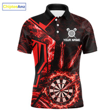 Load image into Gallery viewer, Black And Red Swirl Fire Flame Darts Shirt For Men Custom Darts Jersey Team Polo &amp; 1/4 Zip TDM6145