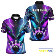 Load image into Gallery viewer, Custom Blue Purple Fire Dragon Bowling Jersey For Men Custom Lightning Bowling Shirt Polo, 1/4 Zip TDM6150