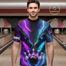 Load image into Gallery viewer, Custom Blue Purple Fire Dragon Bowling Jersey For Men Custom Lightning Bowling Shirt Polo, 1/4 Zip TDM6150