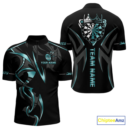 Black And Turquoise Dartboard Crown Dart Shirts For Men Custom Dart Jersey Team Polo & Quarter Zip TDM4061