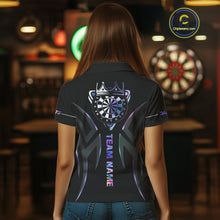 Load image into Gallery viewer, Black And Holographic Dartboard Crown Dart Shirts For Women – Custom Team Polo &amp; Quarter Zip Jersey TDM4062
