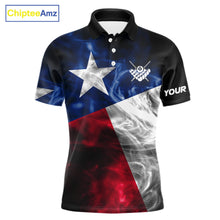 Load image into Gallery viewer, Custom Smoke Texas Flag Billiard Shirt For Men, Patriotic Billiard Team Shirt Polo &amp; Quarter Zip TDM6585