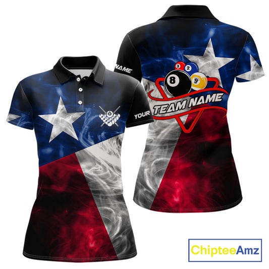 Polo shirts with Texas flag design and billiards theme