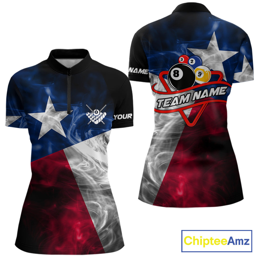 Custom Smoke Texas Flag Billiard Shirt For Women, Patriotic Billiard Team Shirt Polo & Quarter Zip TDM6585