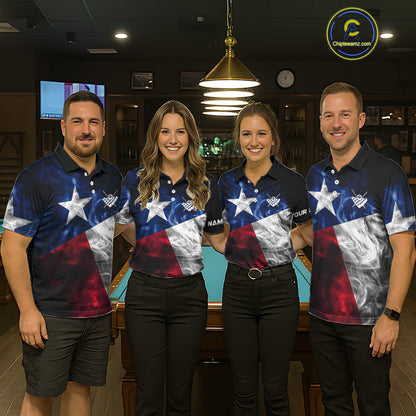 Custom Smoke Texas Flag Billiard Shirt For Women, Patriotic Billiard Team Shirt Polo & Quarter Zip TDM6585