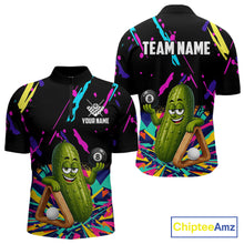 Load image into Gallery viewer, Colorful pickle 8 ball billiard quarter zip shirt for men designed for league tournaments and team events.