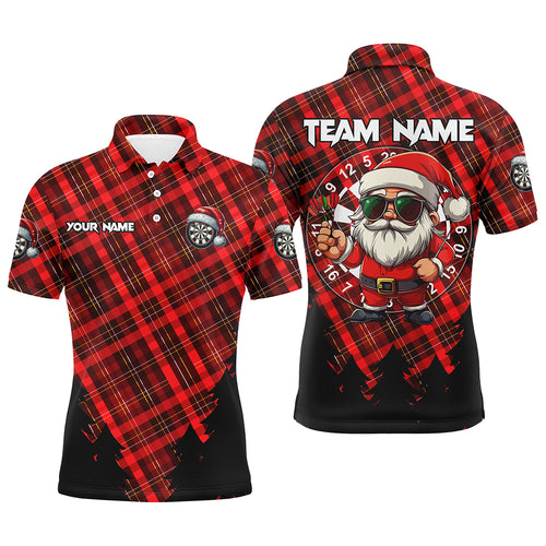 Funny Christmas Santa Custom Red Plaid Pattern Dart Shirts For Men, Christmas Darts Outfit Jerseys TDM2808