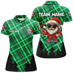 Funny Christmas Santa Custom Green Plaid Pattern Dart Shirts For Women, Christmas Darts Outfit Gift TDM2809