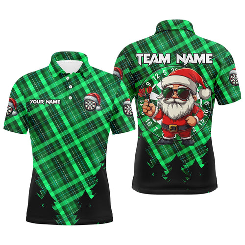 Funny Christmas Santa Custom Green Plaid Pattern Dart Shirts For Men, Christmas Darts Outfit Gift TDM2809