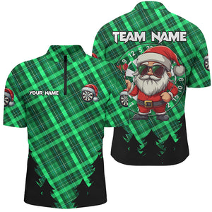 Funny Christmas Santa Custom Green Plaid Pattern Dart Shirts For Men, Christmas Darts Outfit Gift TDM2809