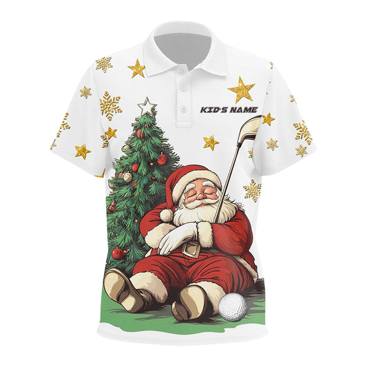 Funny Santa Lying Beside Pine Tree Xmas Kid Golf Polo Shirts Custom Christmas Golf Top Golf Gifts TDM3057