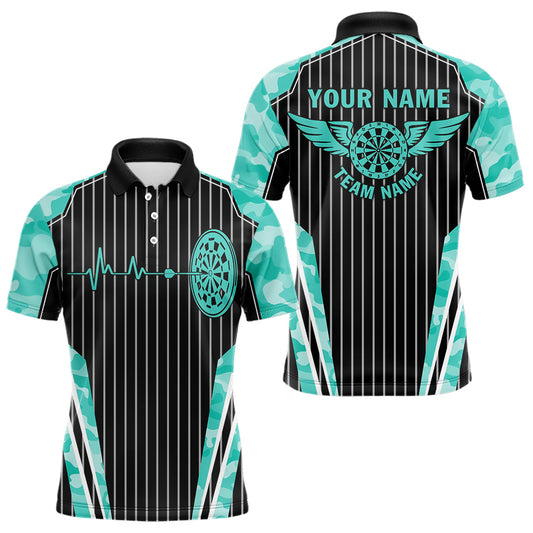 Turquoise Camo Dartboard Pulse Heartbeat Custom Men Dart Shirts, Funny Wings Cool Dart Team Jerseys TDM3618