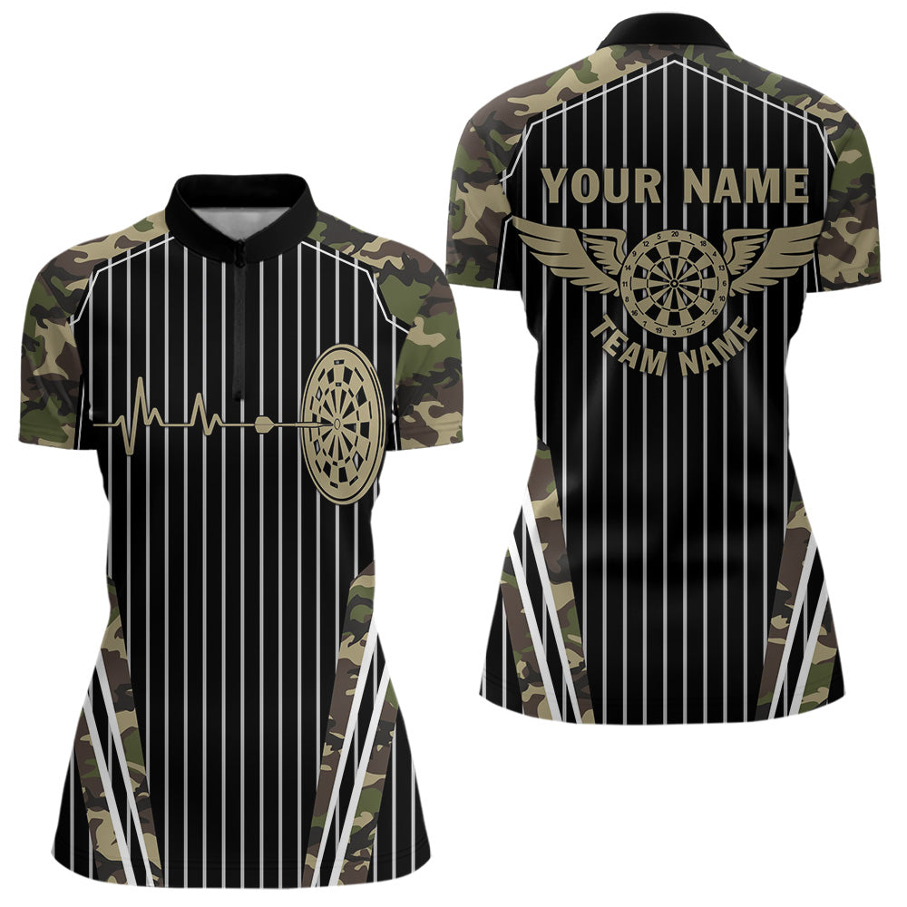 Green Camo Dartboard Pulse Heartbeat Custom Women Dart Shirts, Funny Wings Cool Dart Team Jerseys TDM3619