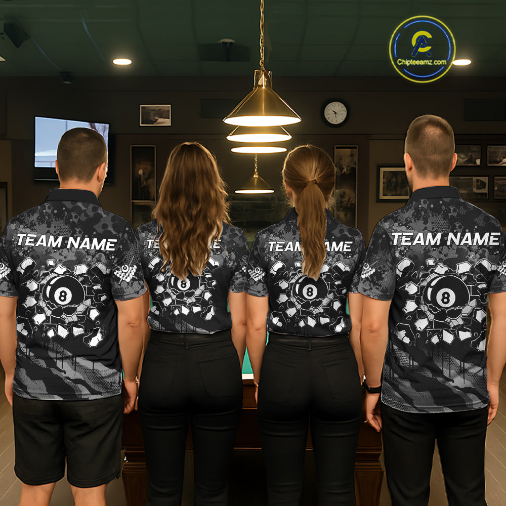 Personalized Grunge Camo Billiard Shirts For Men, Funny 8 Ball Pool Team Jersey Polo & 1/4 Zip TDM6155