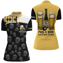 Load image into Gallery viewer, Pool &amp; Beer That's Why I'm Here Custom Women Billiard Shirts, Yellow Black Drinking Billiard Jerseys TDM2092